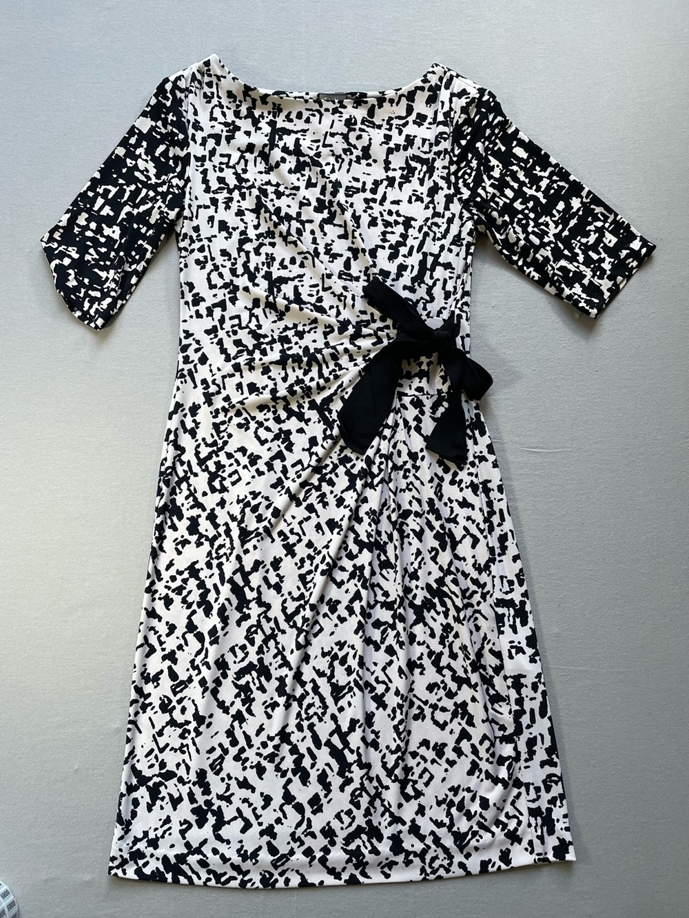 Black & White Midi Dress with Cinched Detail
